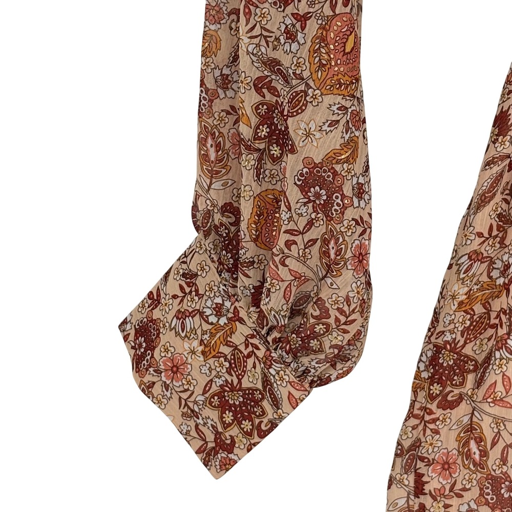 On Twelfth Floral Wide Leg Jumpsuit Womens Medium Rust Boho Metallic Long Sleeve - Picture 5 of 13